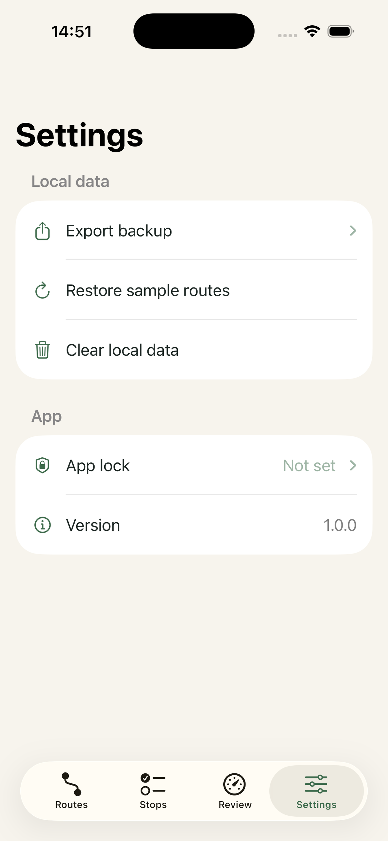 FixTrail settings screen